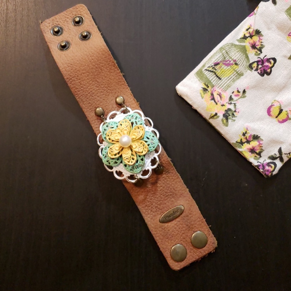 SOLD! Plunder Leather & Pearl Bracelet